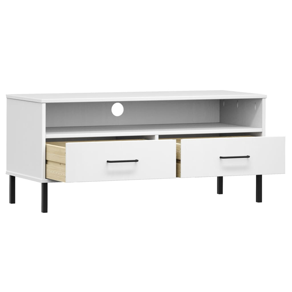 vidaXL 2 Drawer Single Shelf White Solid Pine Wood TV Cabinet Image 5
