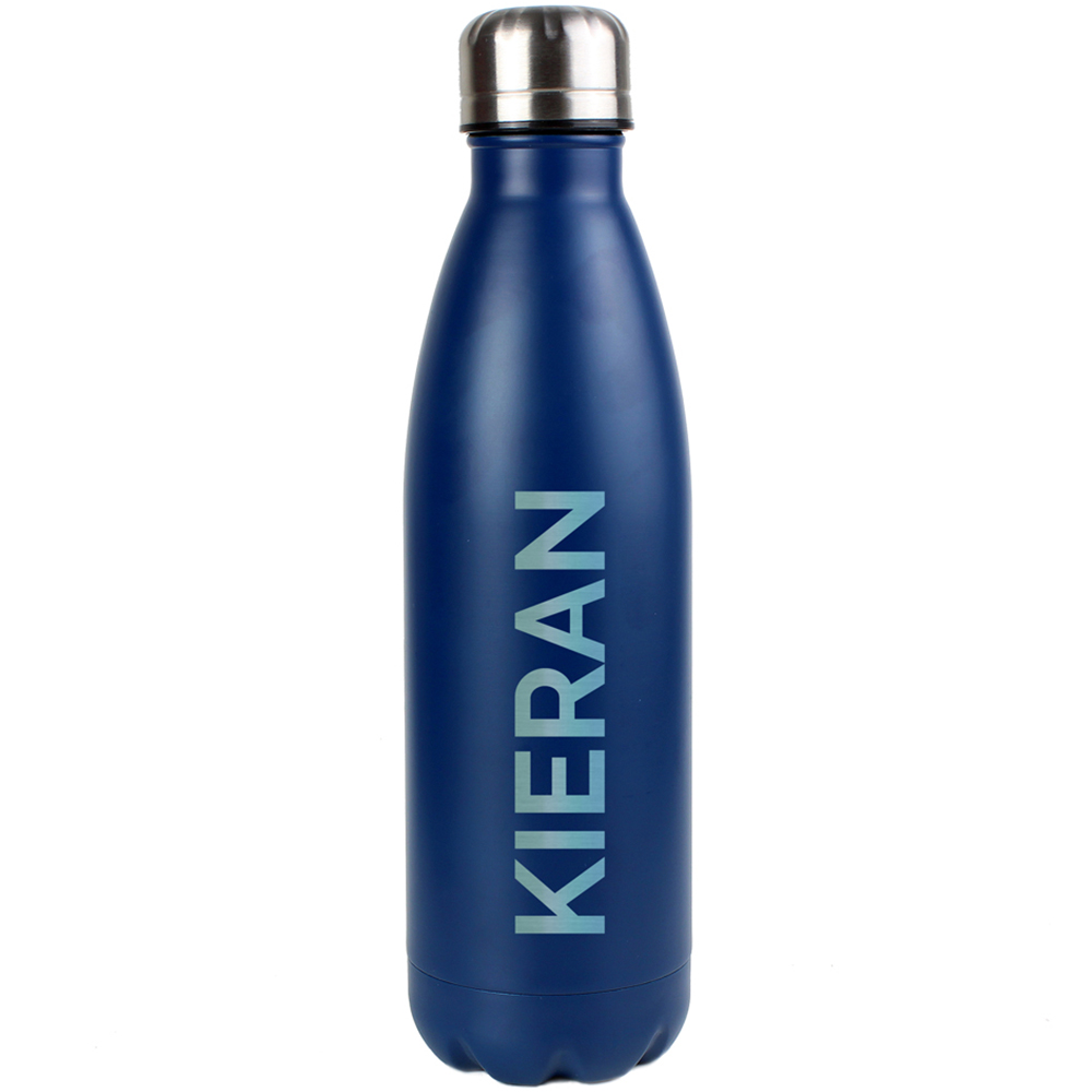 Personalised Memento Bold Name Blue Metal Insulated Drinks Bottle Image 1
