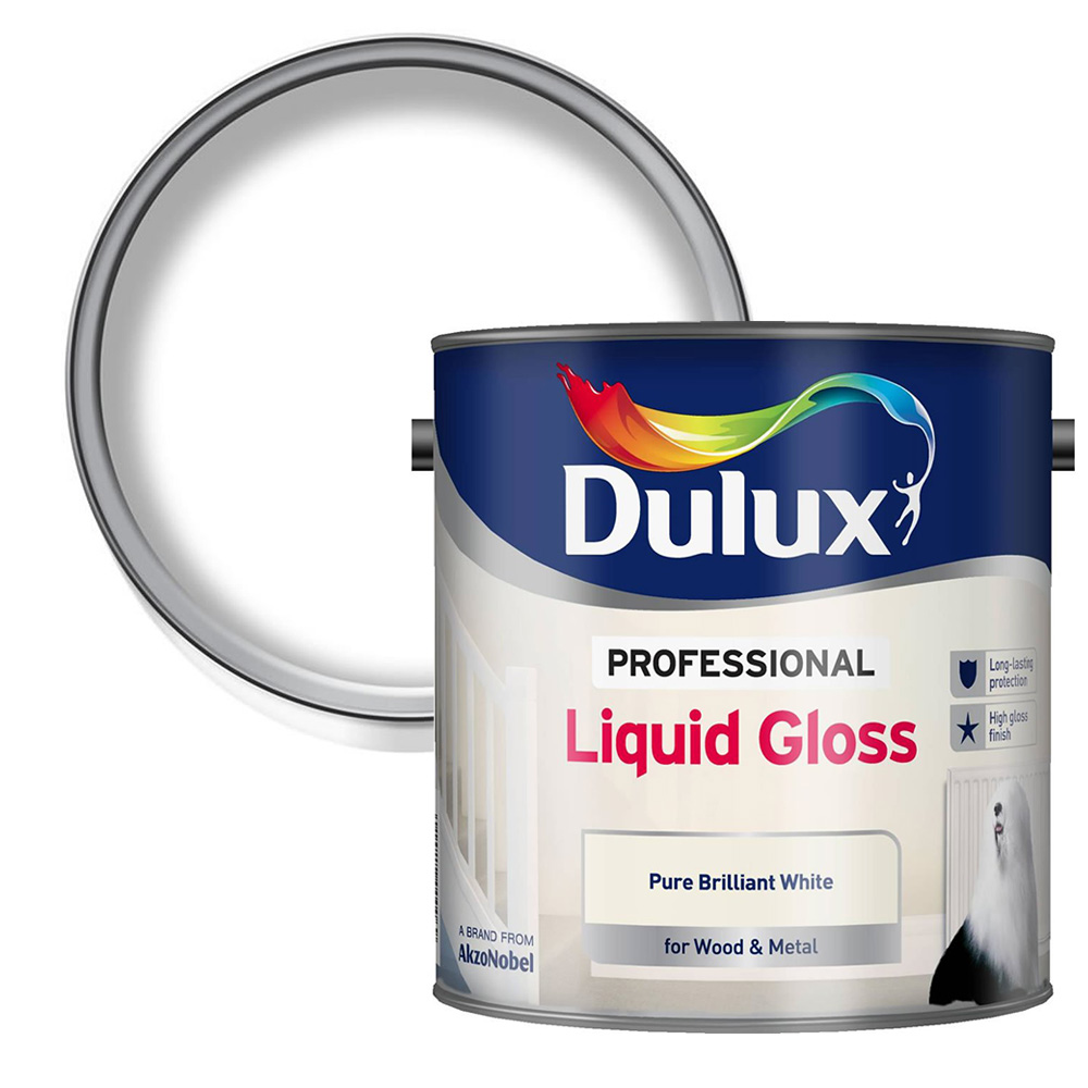 Dulux Professional Wood & Metal Pure Brilliant White Liquid Gloss Paint 2.5L Image 1