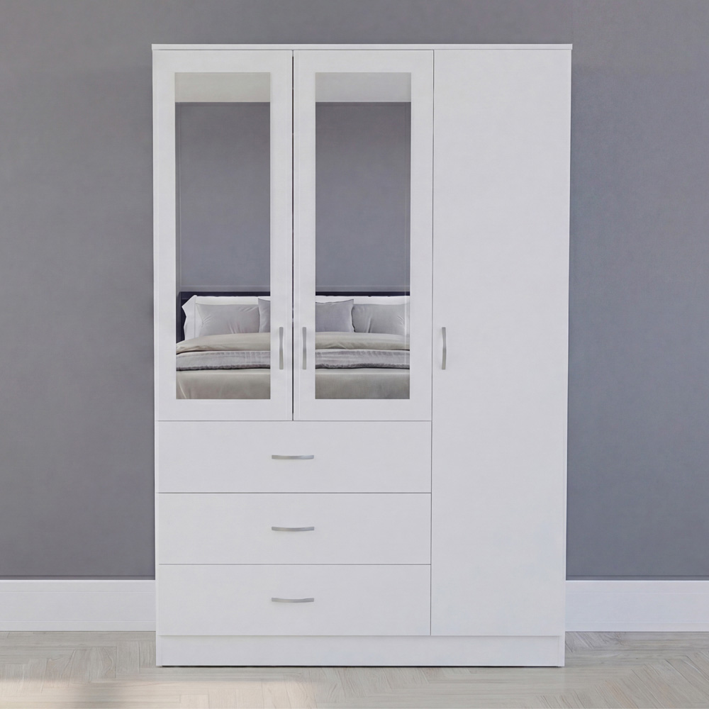 VIDA DESIGNS Riano 3 Door 3 Drawer White Mirrored Wardrobe Image 3