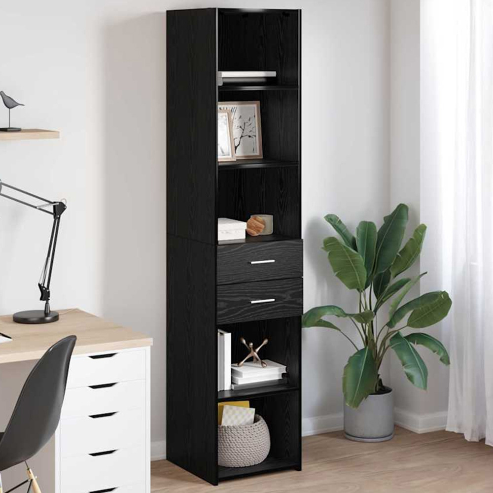 vidaXL 2 Drawer 5 Open Shelf Black Oak Tall Highboard Image 1