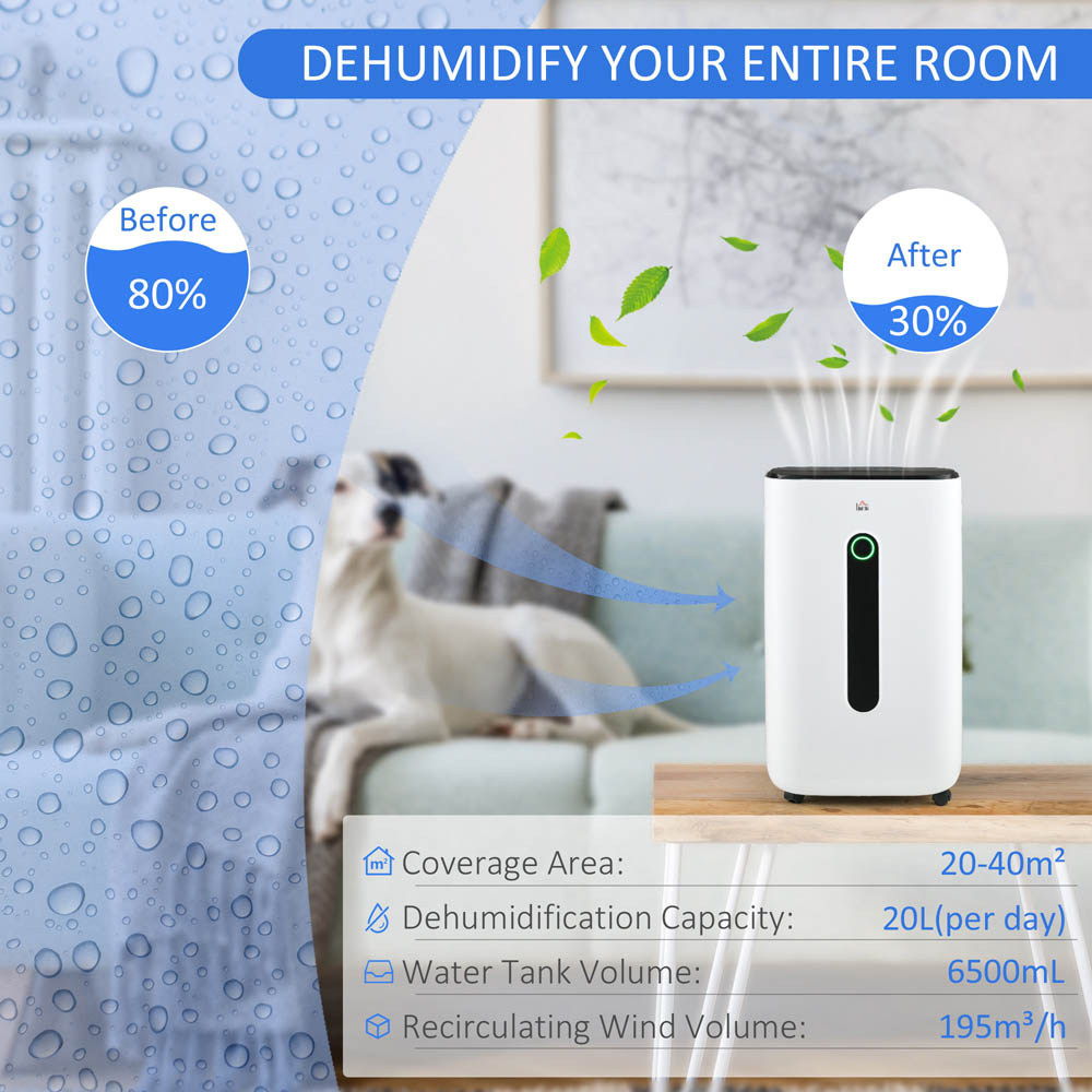 Portland White Portable Dehumidifier with Air Purifier 20L Per Day Image 4