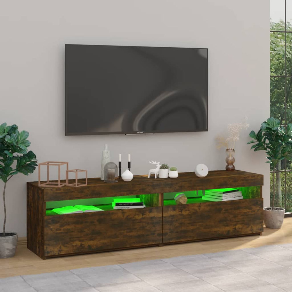 vidaXL 2 Flap Door 2 Open Shelf Smoked Oak TV Cabinet Image 5