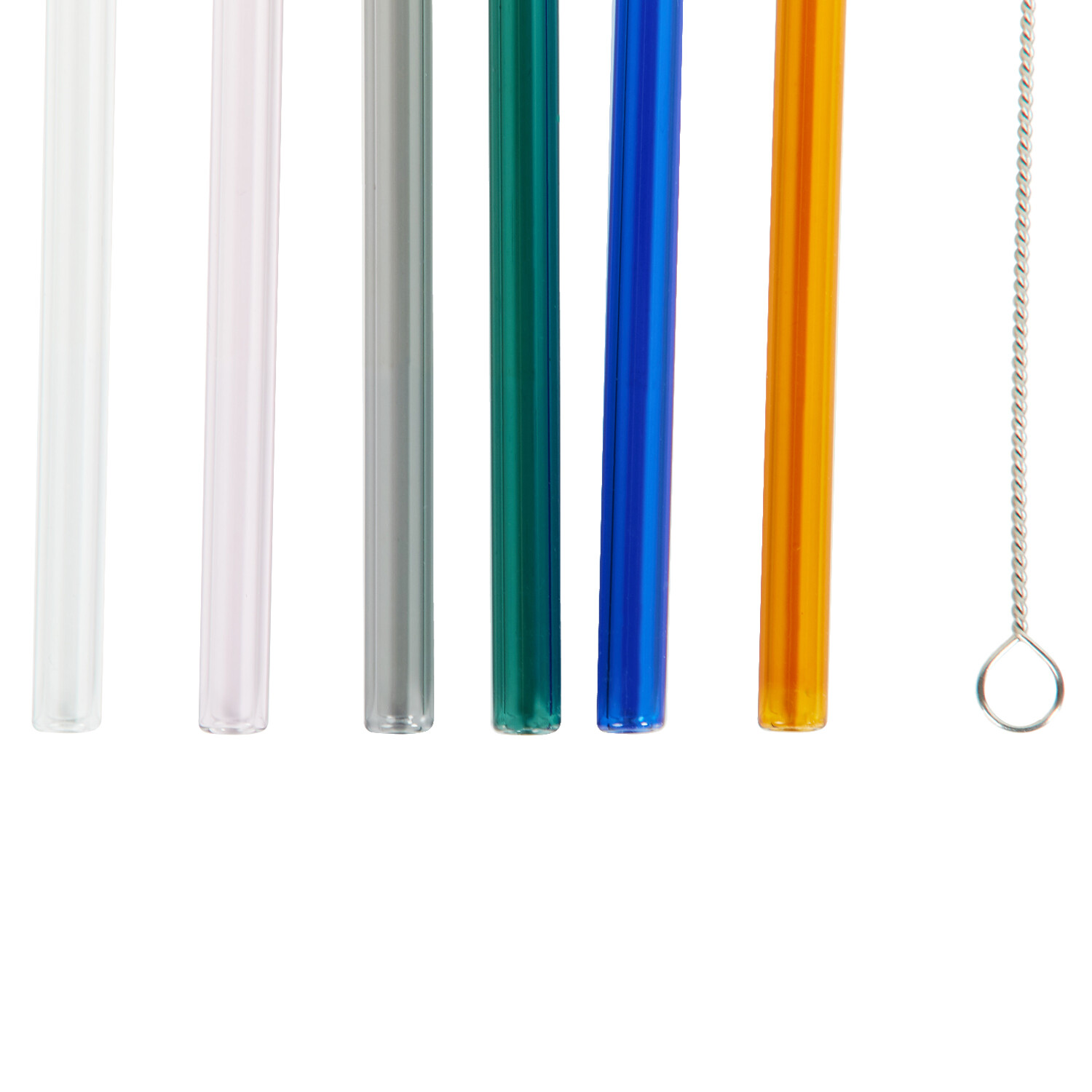 Set of 6 Borosilicate Glass Straws and Brush - Multicolour Image