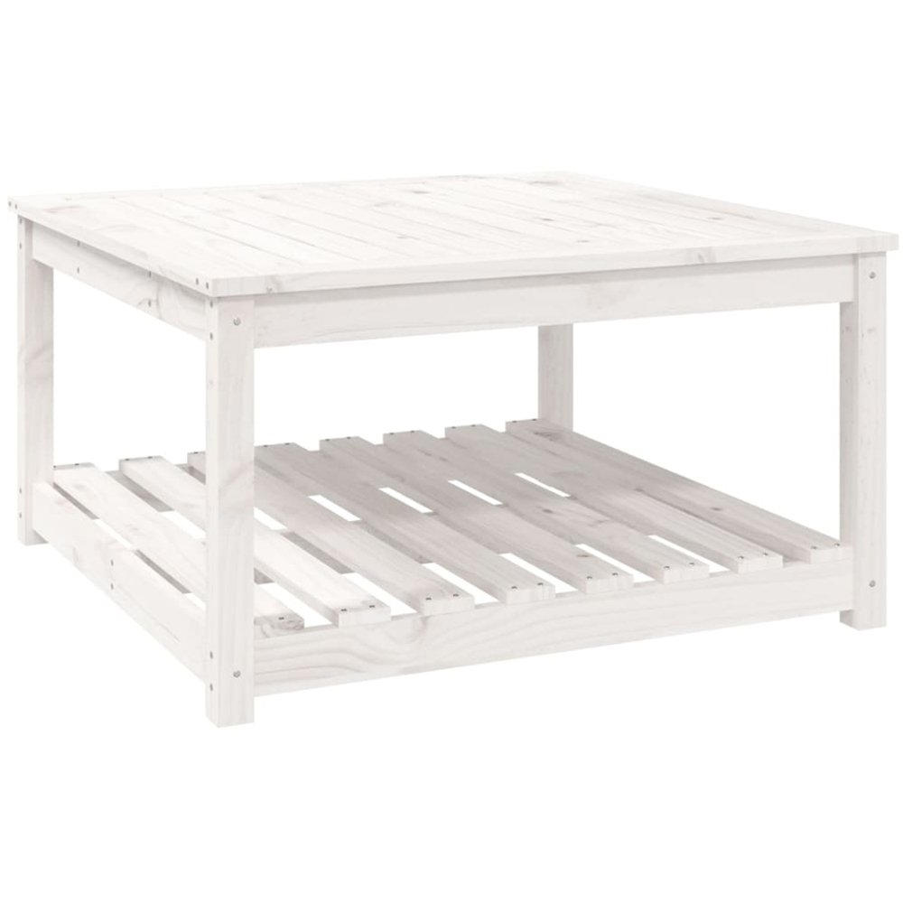 vidaXL Single Shelf White Solid Pine Wood Slatted Garden Table 82.5 x 82.5cm Image 2