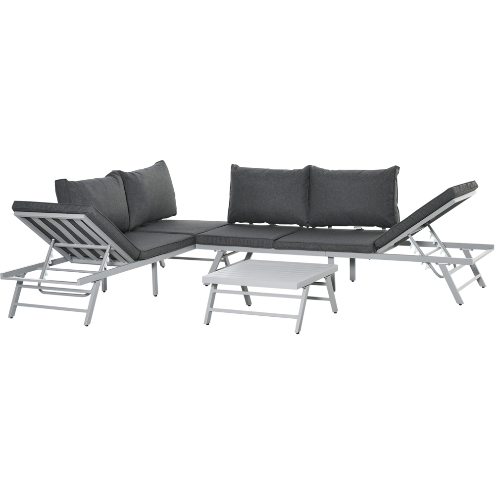 Outsunny 6 Seater Grey Steel Convertible Sofa Set with Cushions Image 2