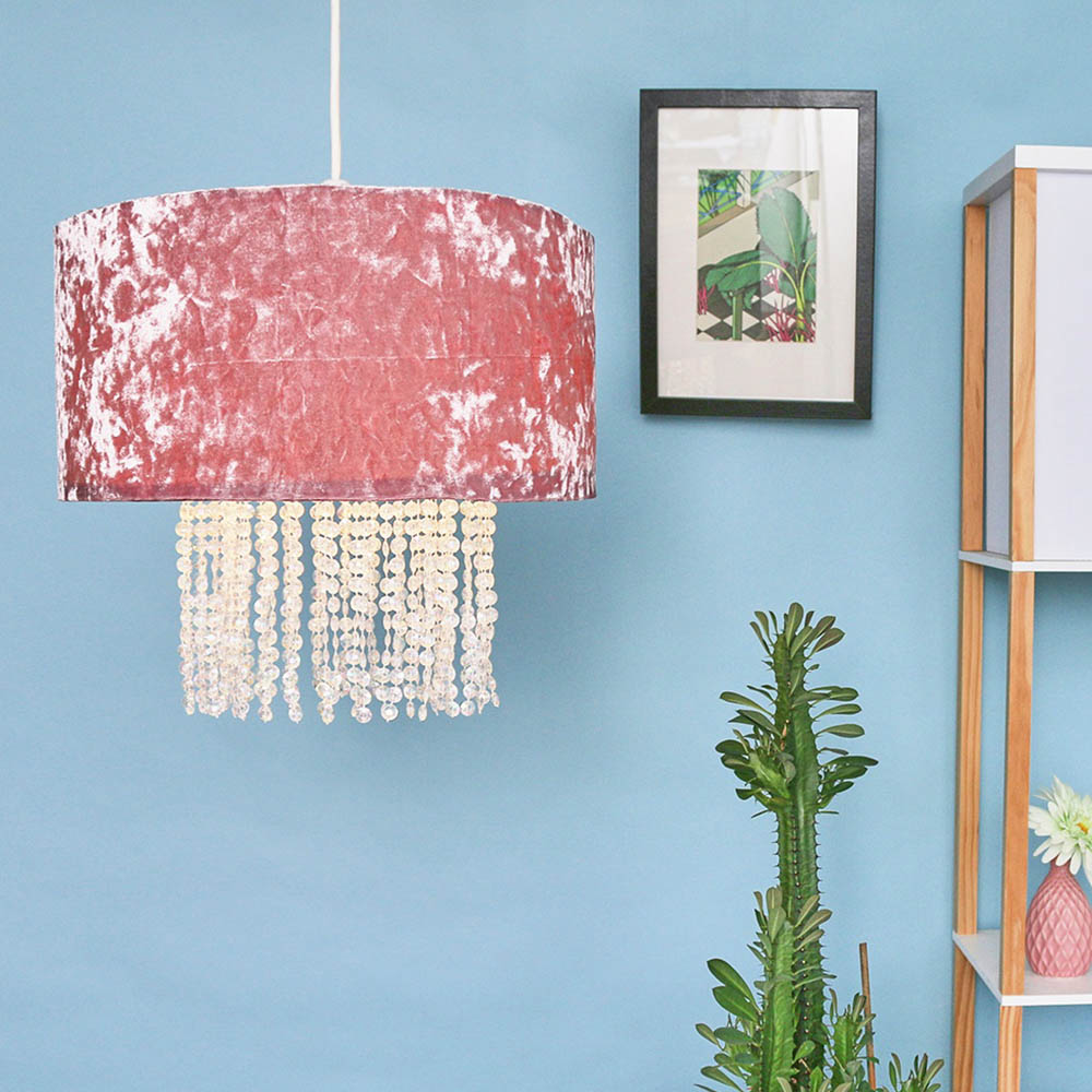 ValueLights Boland Dusky Pink Velvet Droplets Pendant Shade Image 2