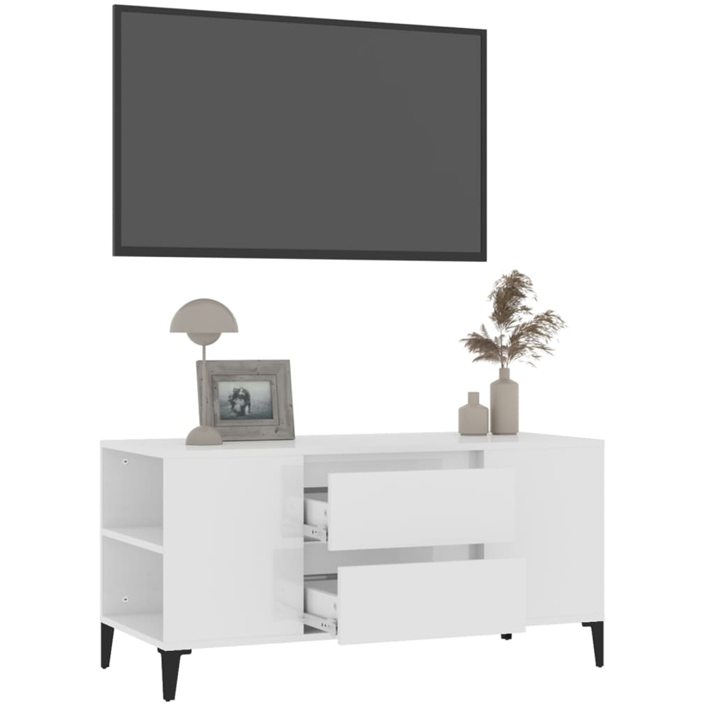 vidaXL 2 Drawer 4 Shelf High Gloss White TV Cabinet Image 5