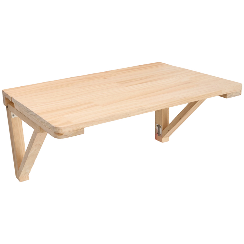 Living and Home Natural Wall Mounted Folding Table with Wooden Brackets 70 x 40cm Image 2