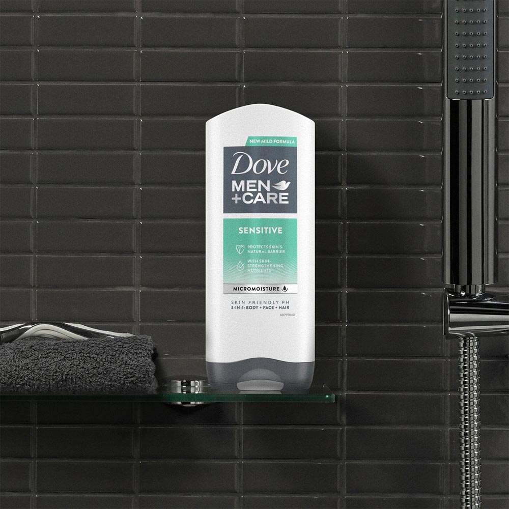 Dove Men+ Care 3-in-1 Hydrating Sensitive Body Face and Hair Wash 400ml 12 Pack Image 2