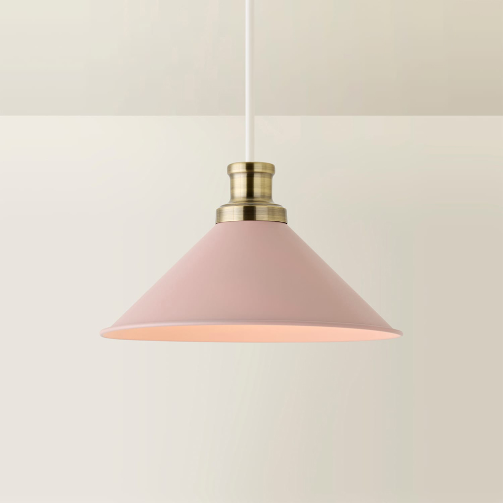 ValueLights Blush Pink Tapered Metal Shade with Rolled Edge and Metallic Fitting Image 3