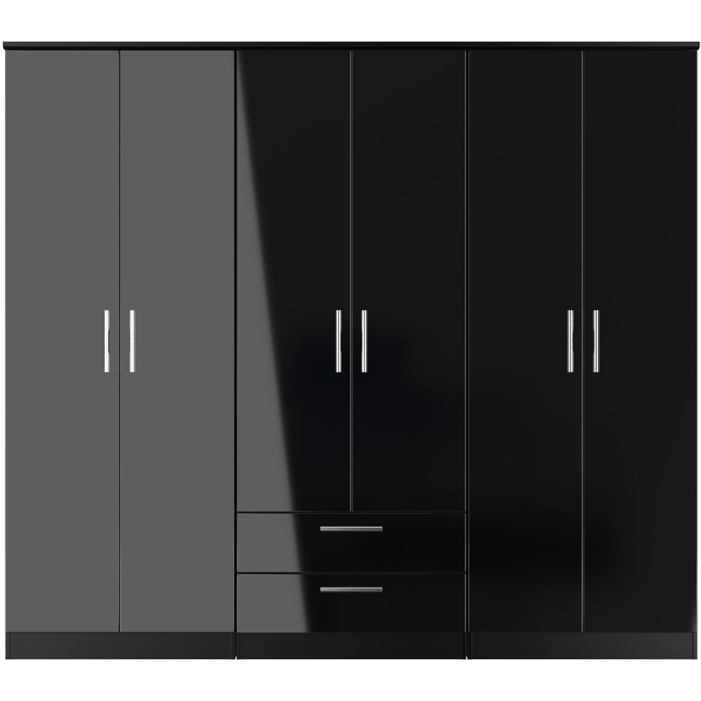 Crowndale Knightsbridge 6 Door 2 Drawer Black Gloss and Black Tall Wardrobe Ready Assembled Image 4
