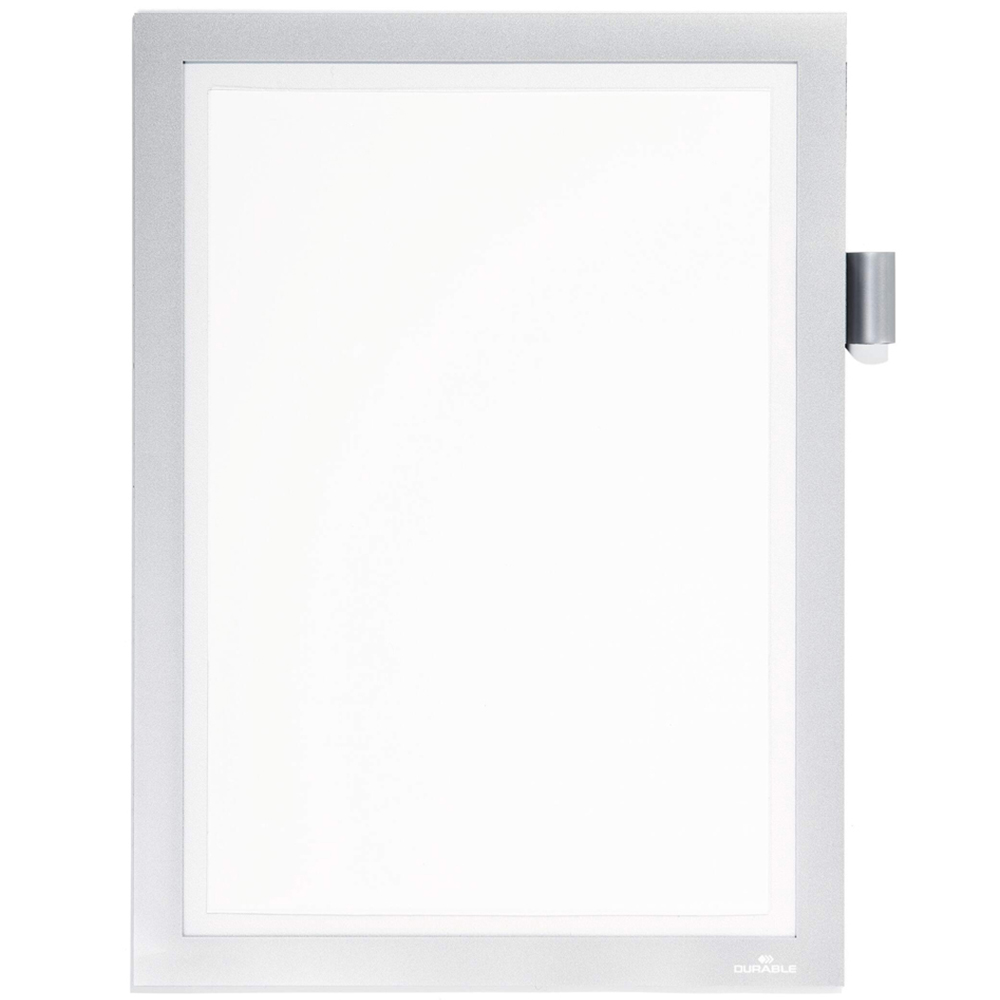 Durable Duraframe A4 Silver Adhesive Magnetic Note Document Frame with Pen Holder Image 1
