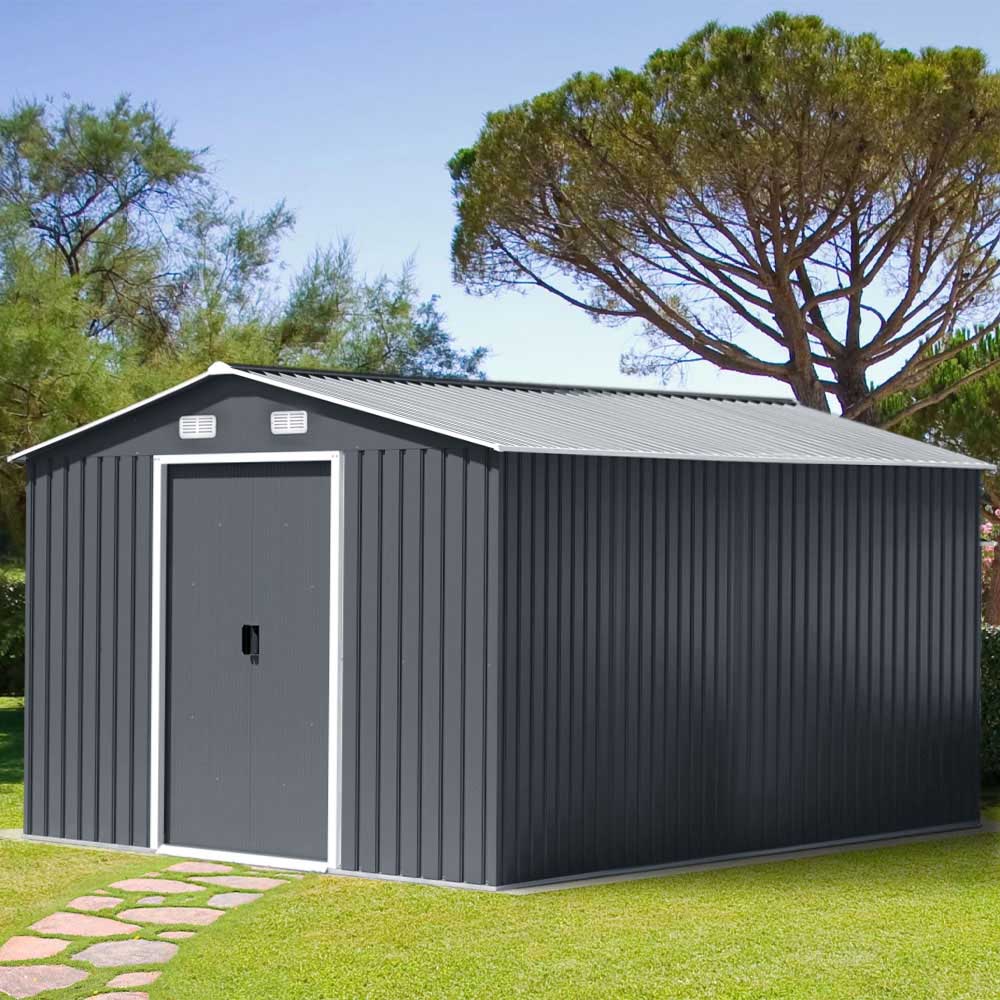 Living and Home 6.6 x 12.3 x 10.2ft Grey Peaked Steel Tool Storage Shed Image 6