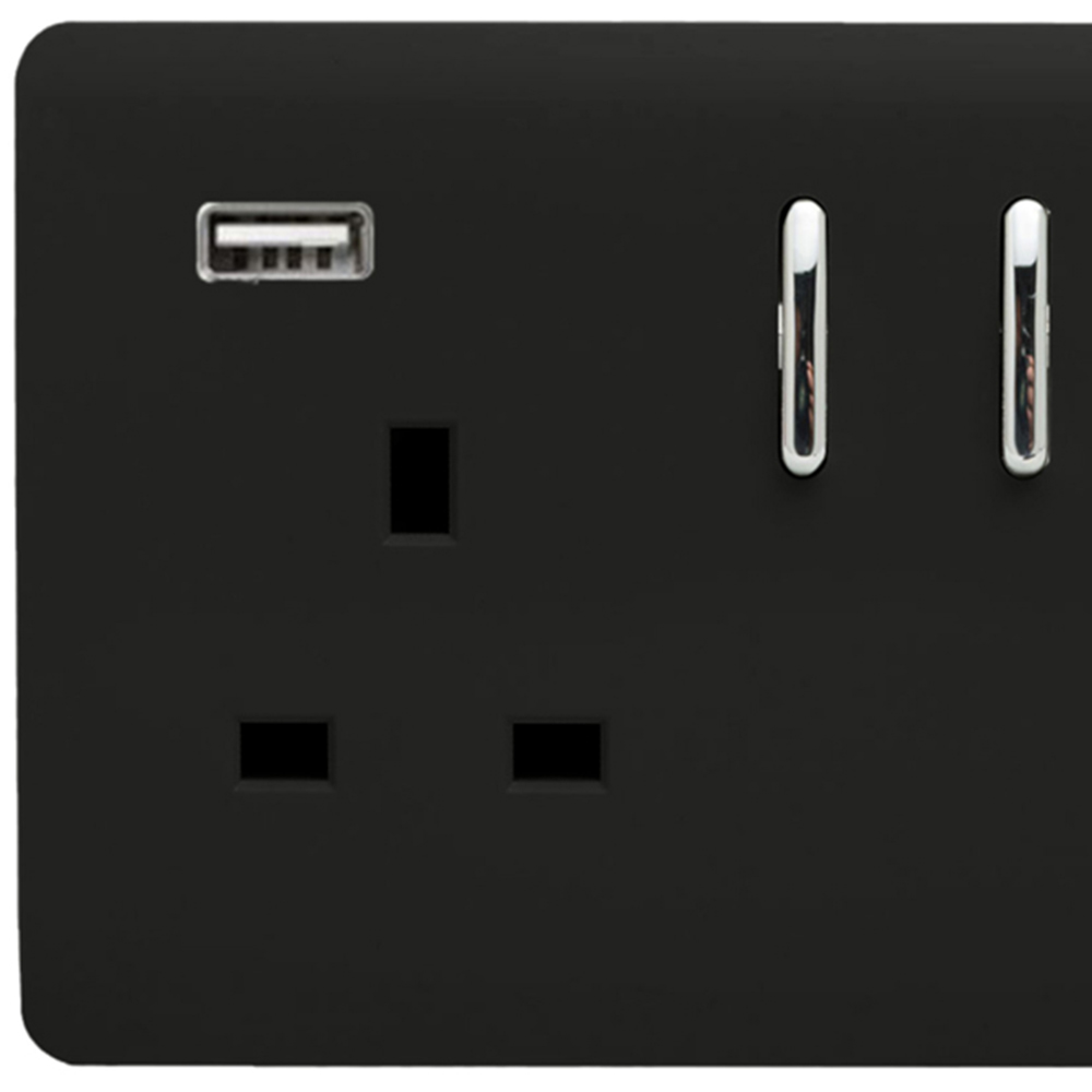 Trendi Switch 2 Gang 13amp 2 Port USB Piano Black Switched Plug Socket Image 2