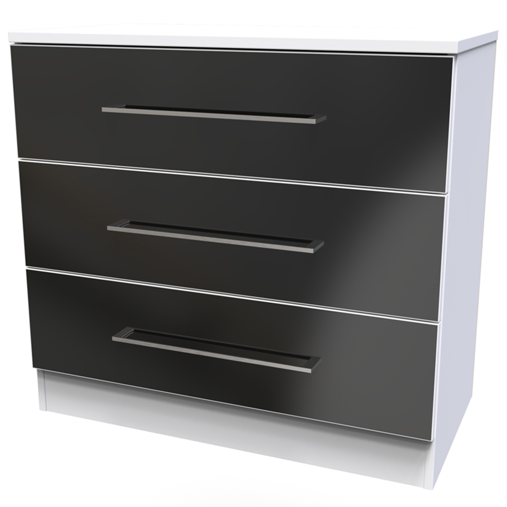 Crowndale Worcester 3 Drawer Matt Black and White Chest of Drawers Ready Assembled Image 2