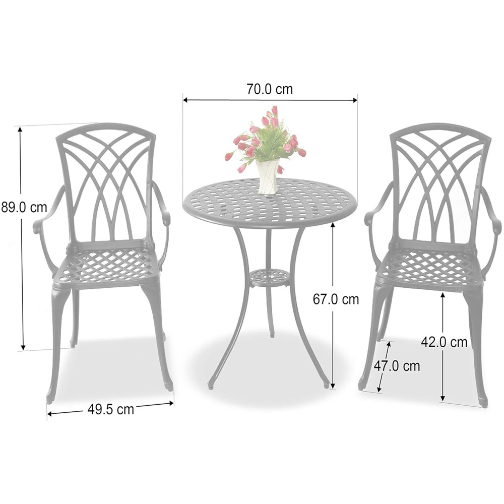Centurion Oshowa 2 Seater Black Cast Aluminium Garden Bistro Set with Cushions Image 9