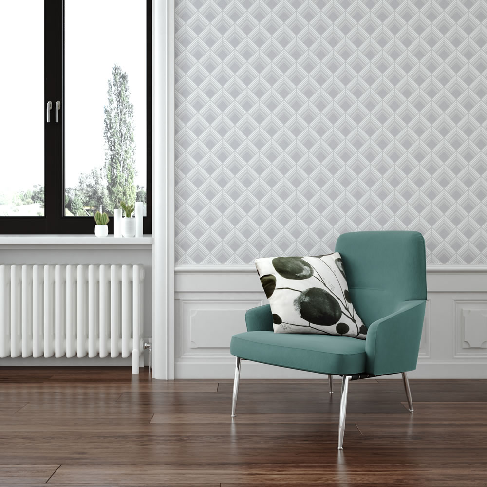 Graham & Brown Boutique Wallpaper Trifina Geo Silver Wilko
