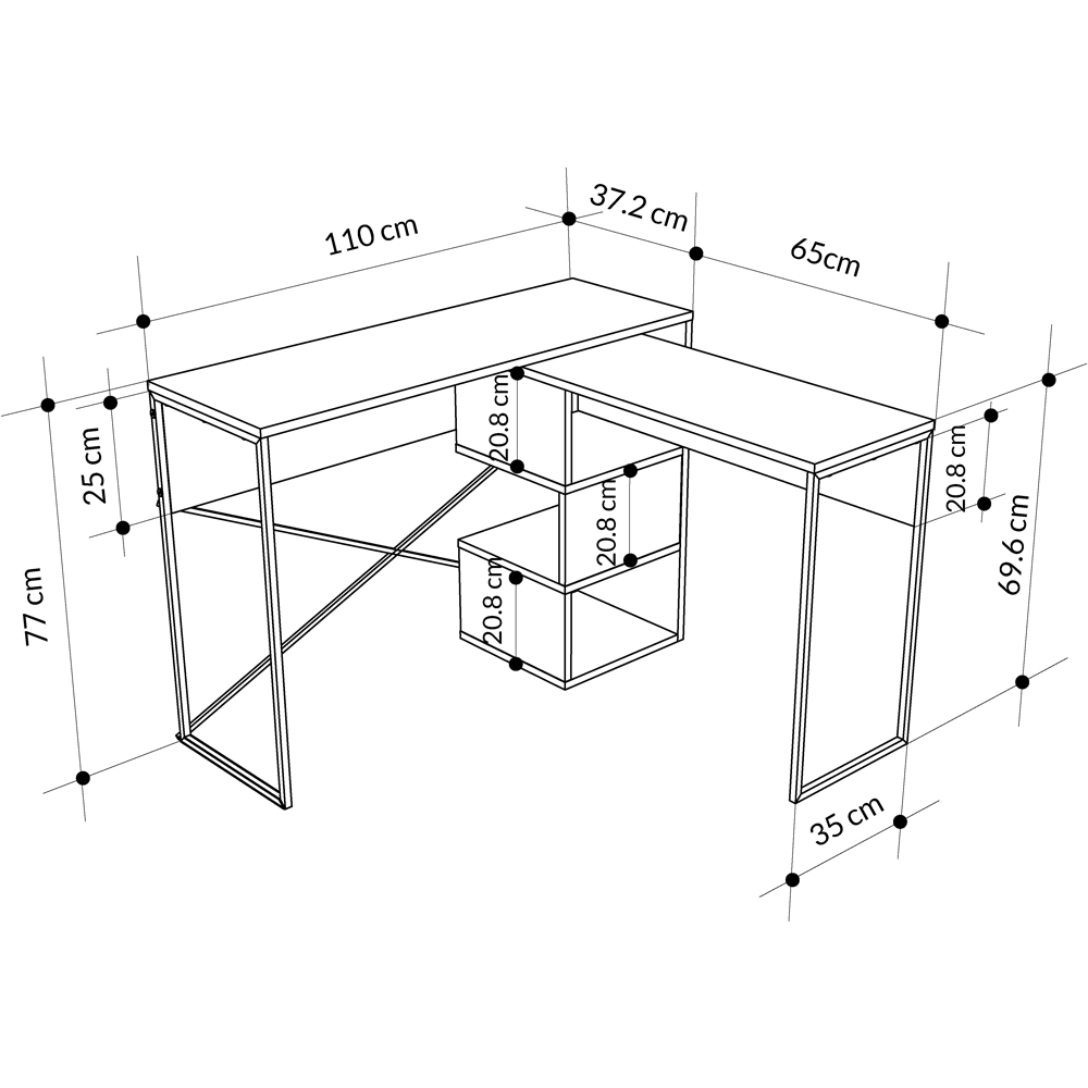 Decortie Badau 3 Shelf Modern Multipurpose Computer Desk Retro Grey Image 6