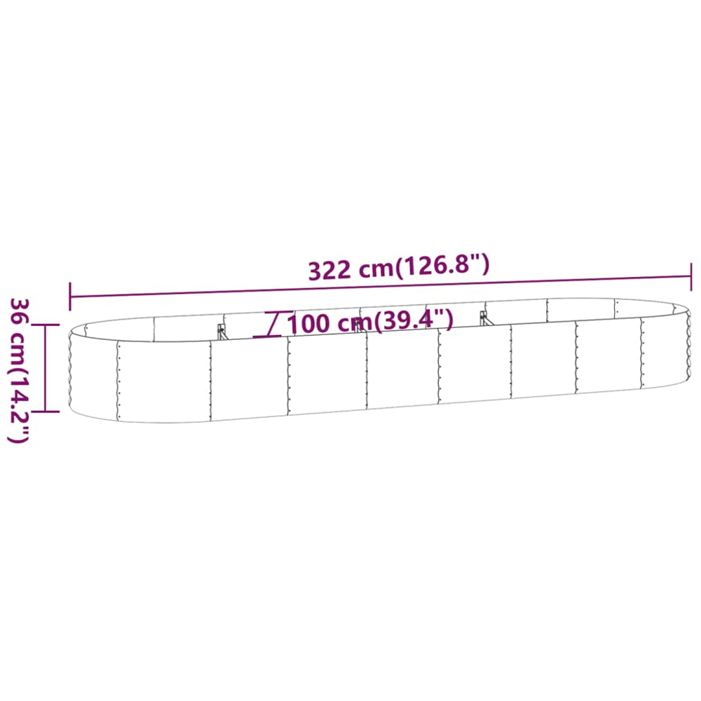 vidaXL Grey Galvanised Steel Raised Garden Bed 36 x 100 x 322cm Image 5