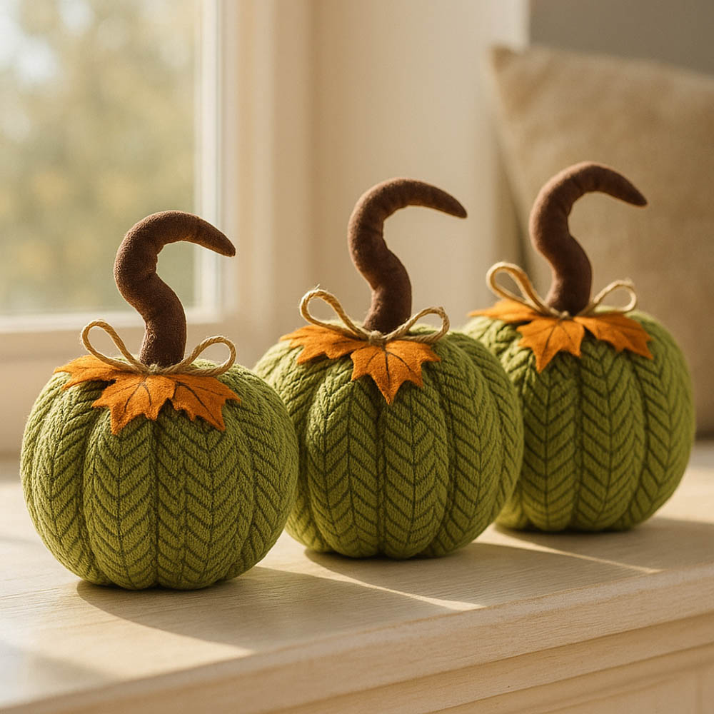 Garden Mile Green Plush Pumpkin Halloween Decoration Set 22cm 3 Pack Image 2
