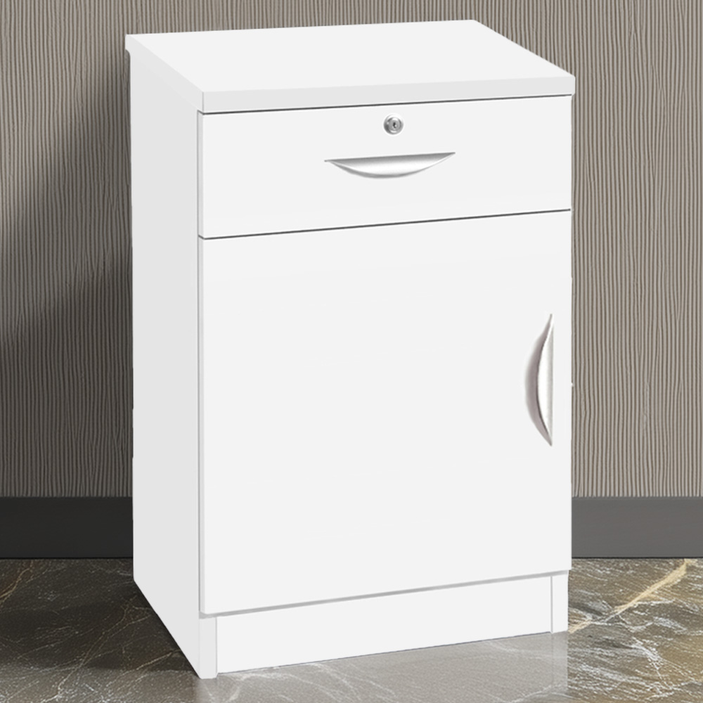 R White Cabinets Single Door Single Drawer White Cupboard Image 1