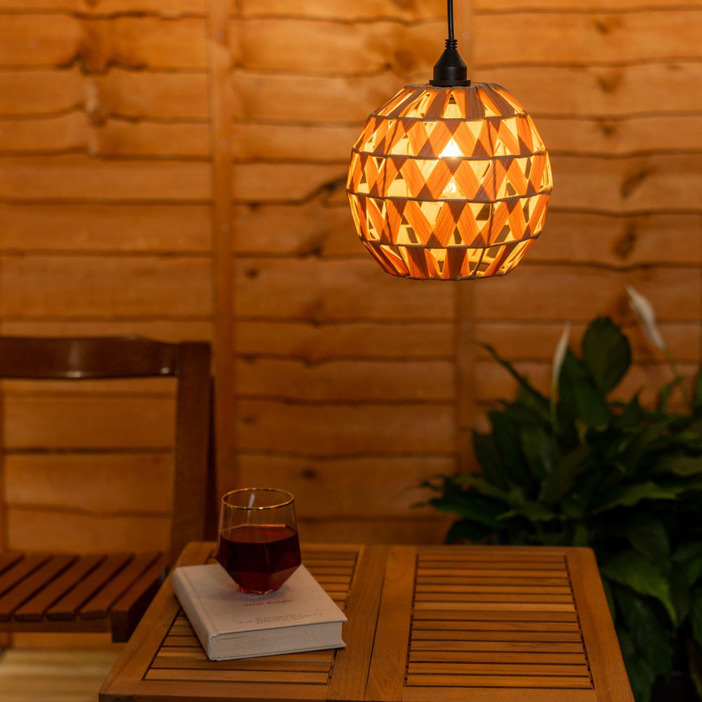 ValueLights Natural Rattan Ball Battery Operated Outdoor Hanging Pendant Garden Light Image 2
