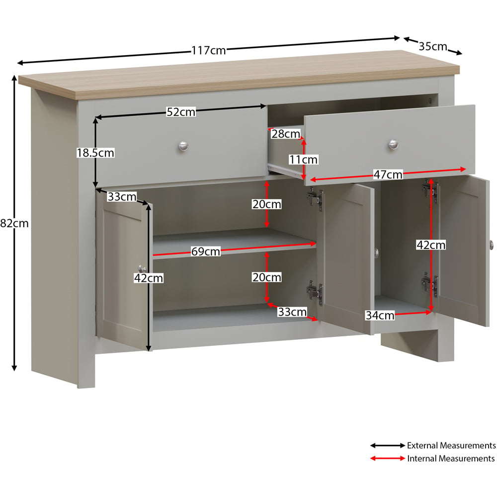 Vida Designs Arlington 3 Door 2 Drawer Grey Sideboard Image 7