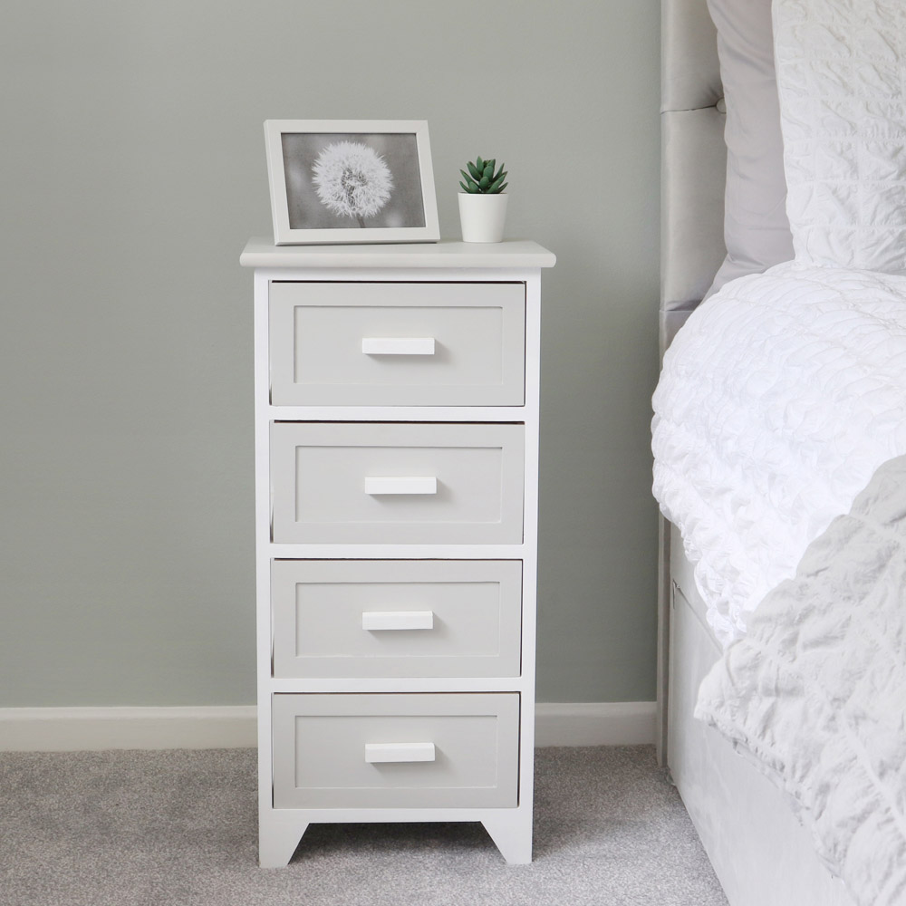 JVL Abingdon Grey and White 4 Drawer Tall Willow Storage Unit Image 7