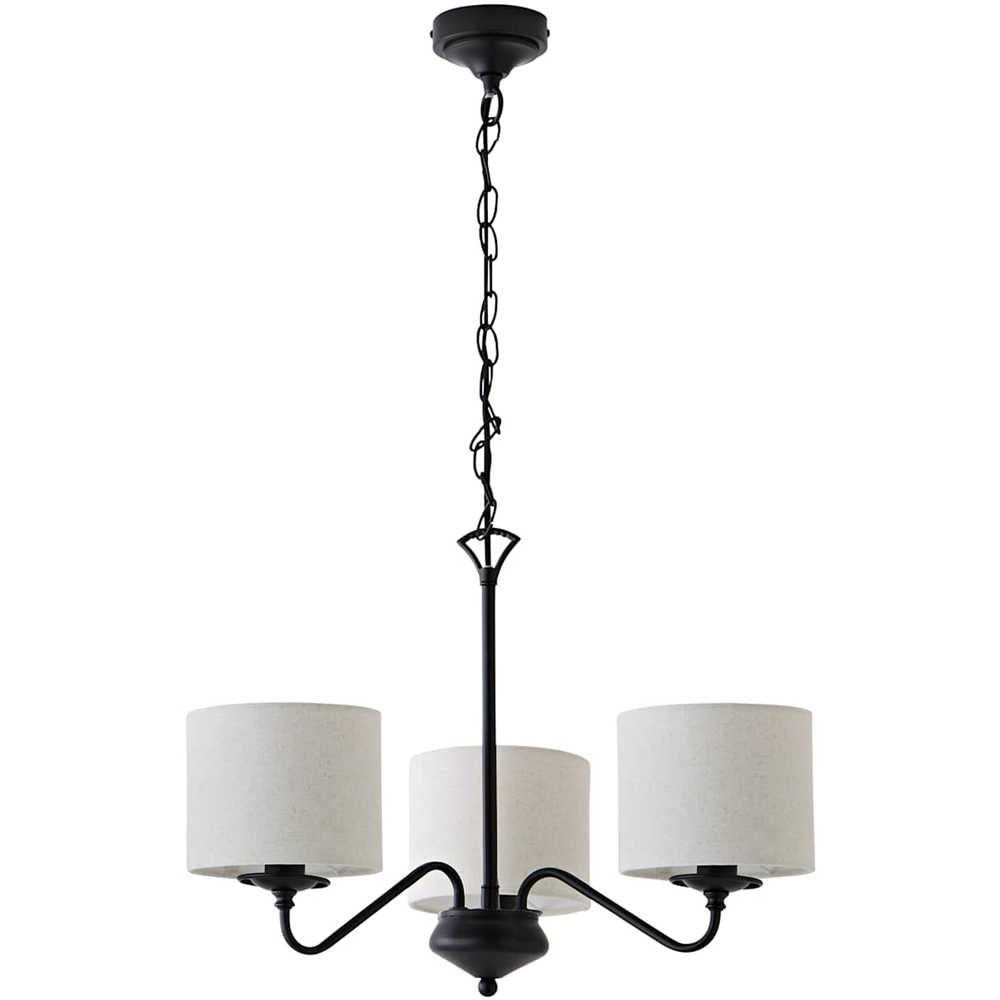 ValueLights Carmit 3 Arm Linen Shade Black Chandelier Ceiling Light with Bulb Image 1
