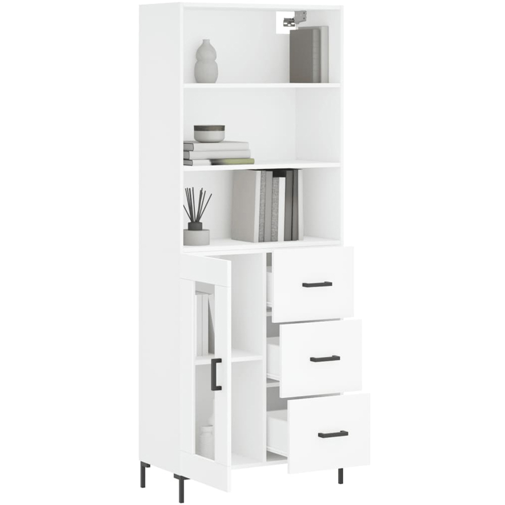 vidaXL Single Glass Door 3 Drawer 3 Shelf White Highboard Image 3