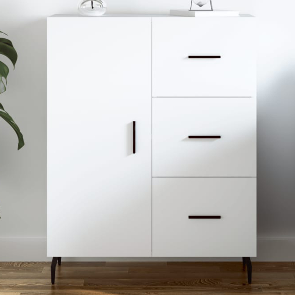 vidaXL Single Door 3 Drawer White Sideboard Image 1