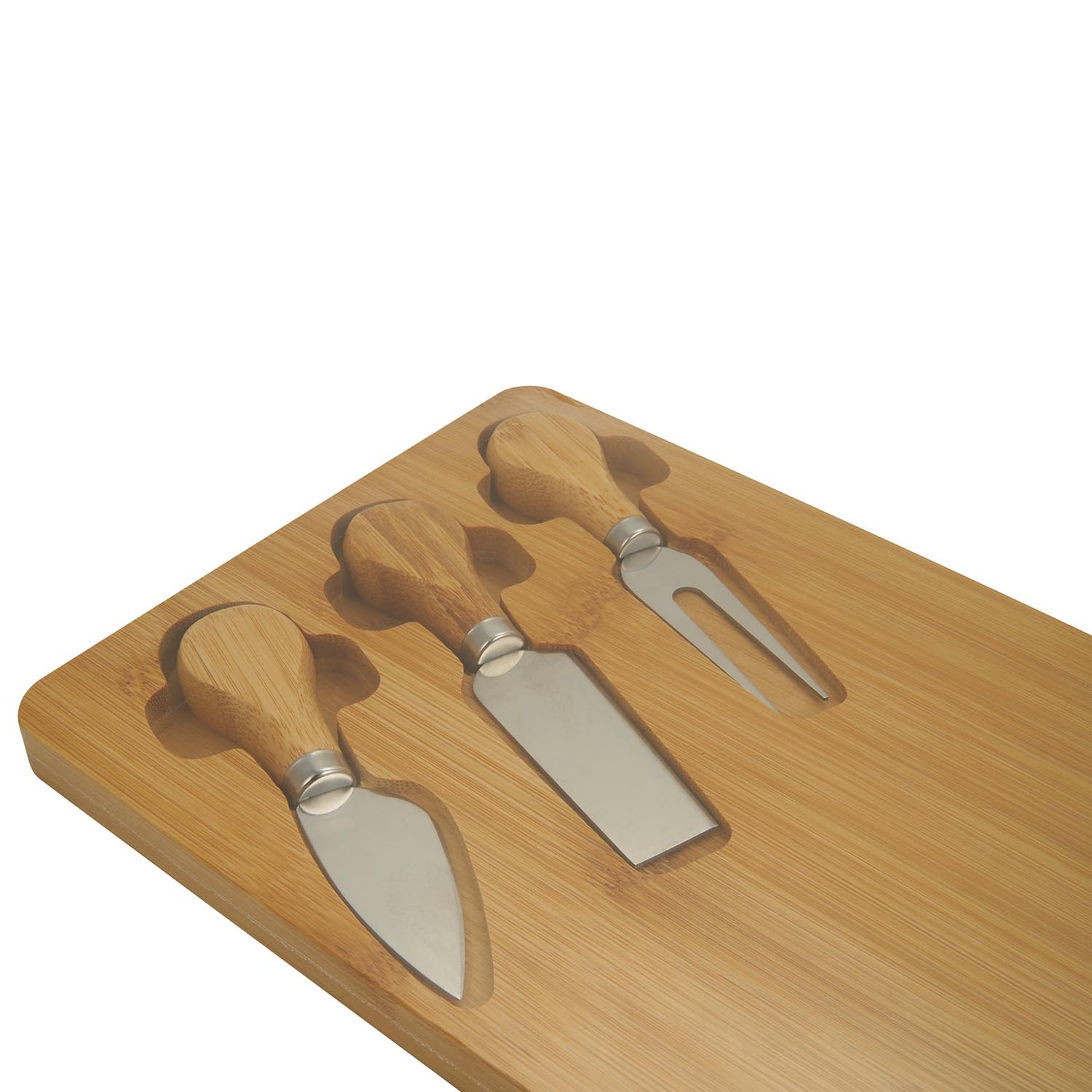 Bamboo Cheese Board with 3 Cheese Knives - Brown Image 3