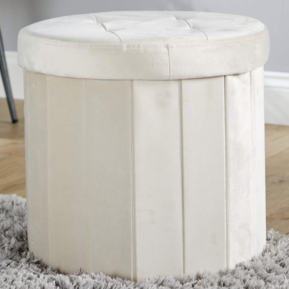 Home Source Grantham Beige Velvet Ottoman Image 1