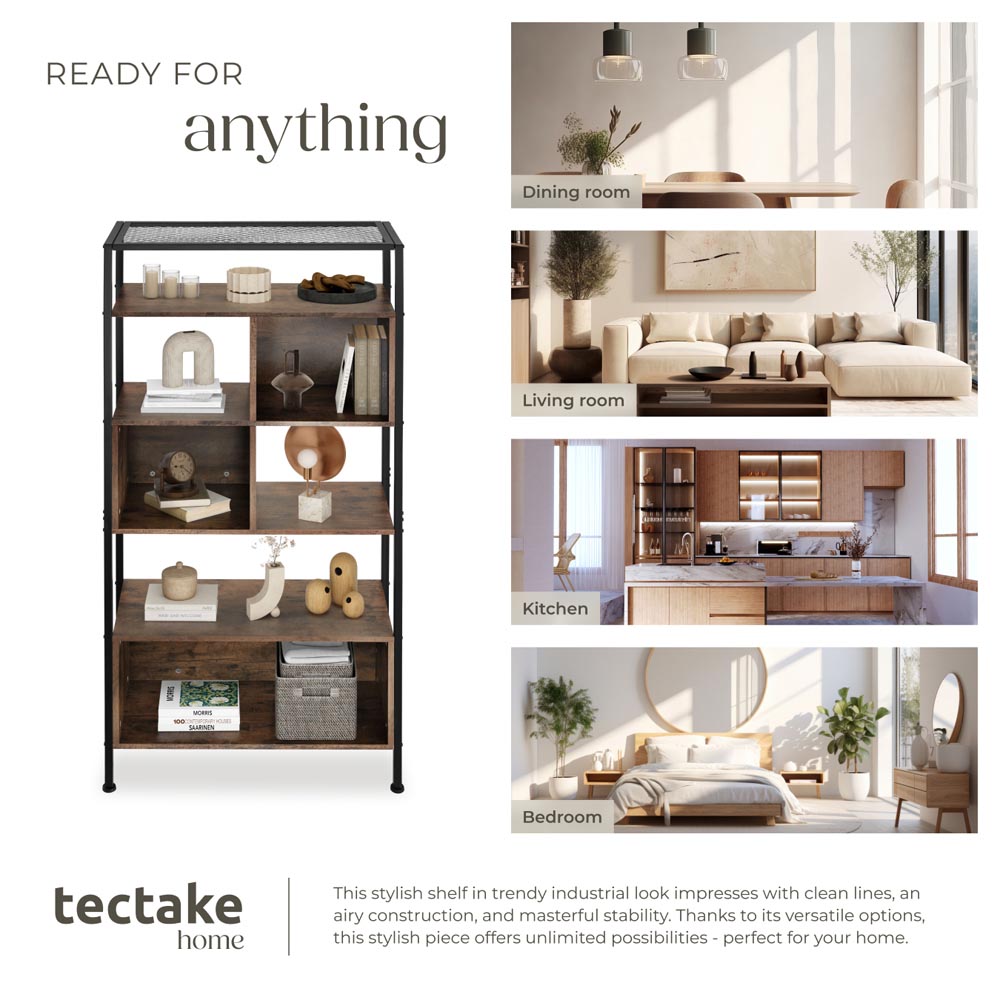 tectake Hastings 5 Shelf Industrial Dark Wood Shelving Unit Image 7