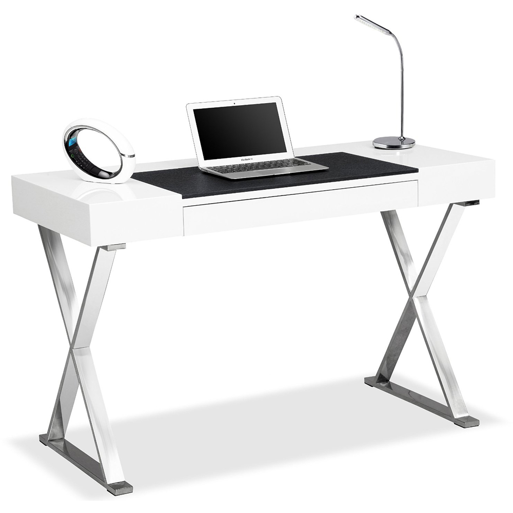 Centurion Supports Adonis Single Drawer Computer Desk with Leather Pad Gloss White and Chrome Image 2