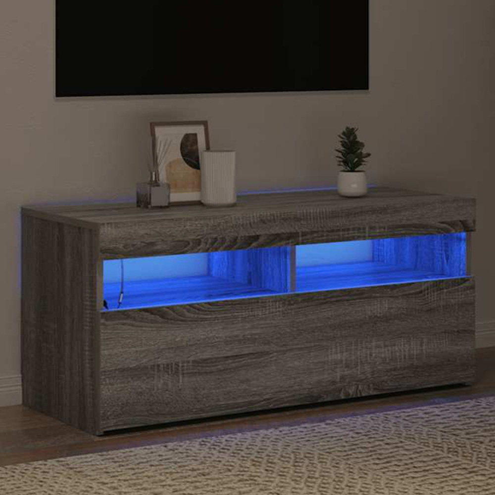 vidaXL Single Door 2 Shelf Grey Sonoma TV Cabinet with LED Lights Image 1