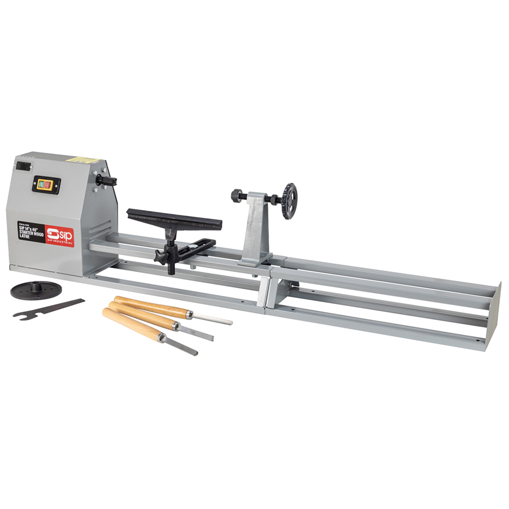 SIP Starter Wood Lathe 14 x 40 inch with 3 Piece Chisel Kit Image 1