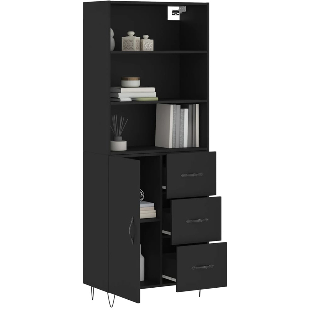 vidaXL Single Door 3 Drawer 3 Shelf Black Highboard Image 3
