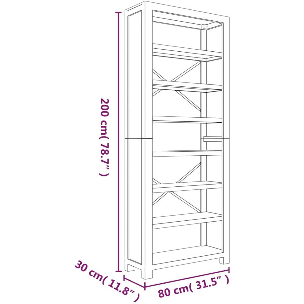 vidaXL 7 Shelf Natural Solid Acacia Wood Tall Bookcase Image 9