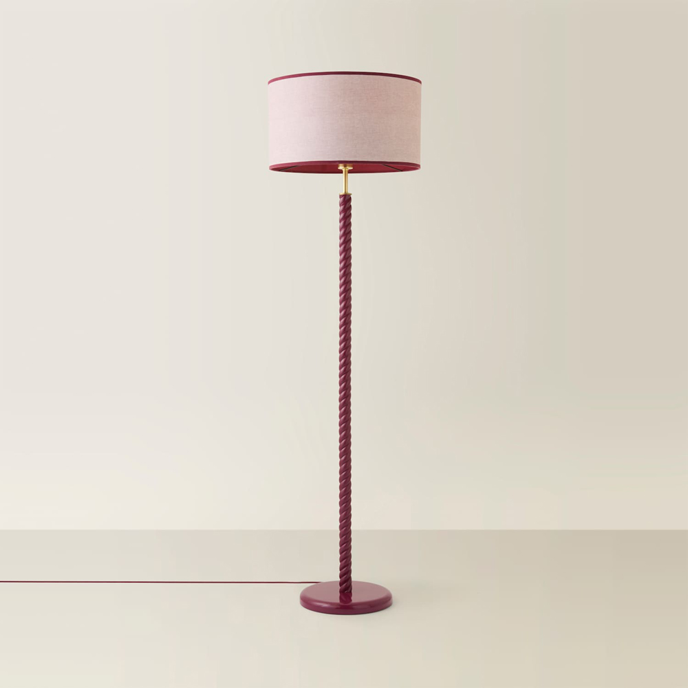 ValueLights Amara Linen Shade Pink Twist LED Floor Lamp with Bulb Image 3
