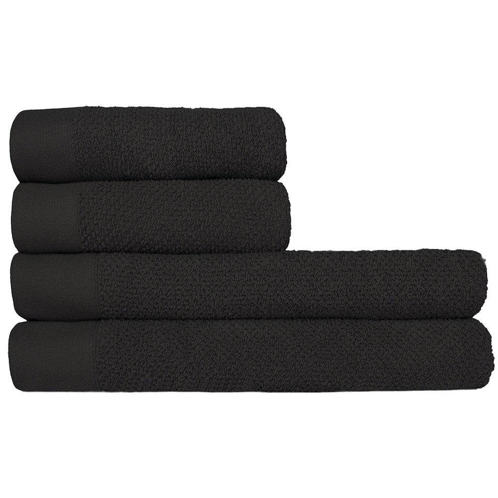 furn. Textured Cotton Black Hand Towels and Bath Sheets Set of 4 Image 1