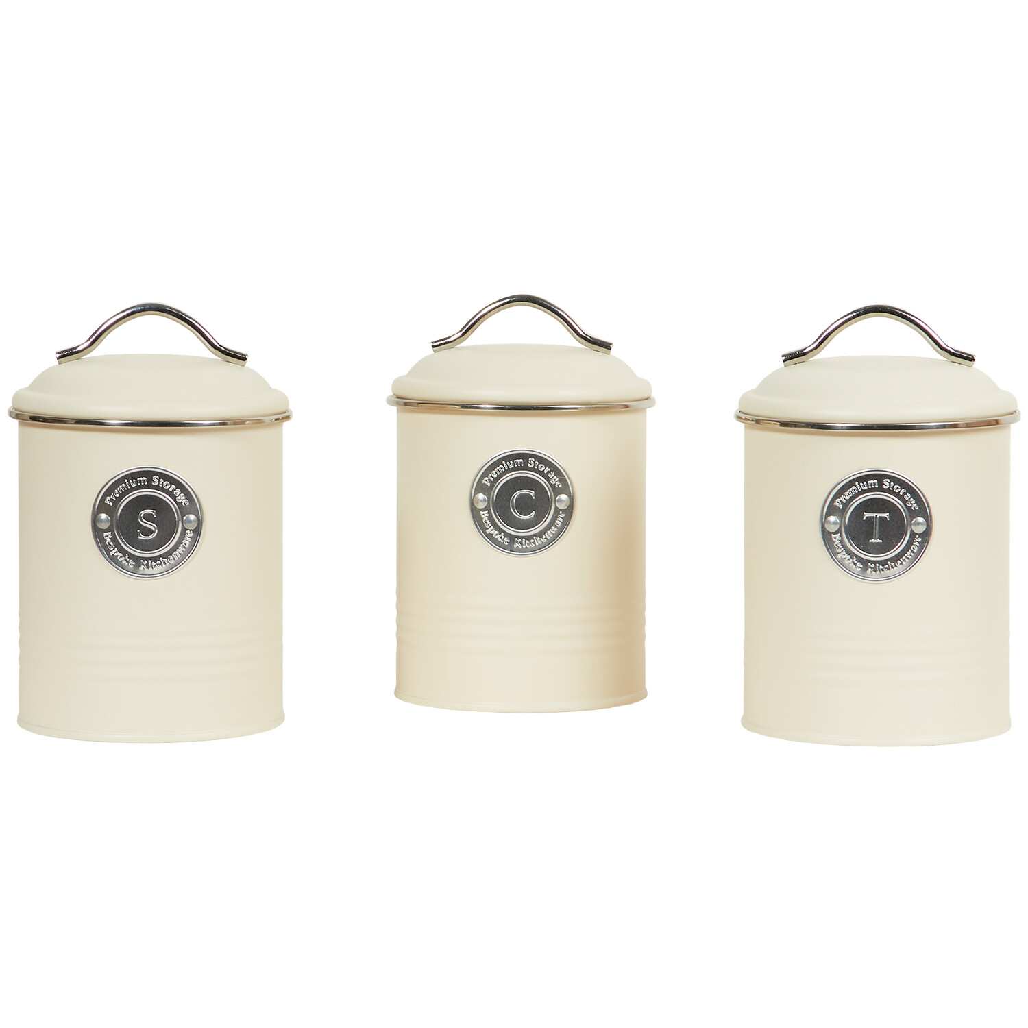 Set of 3 Ribbed Canisters Cream - Cream Image 1