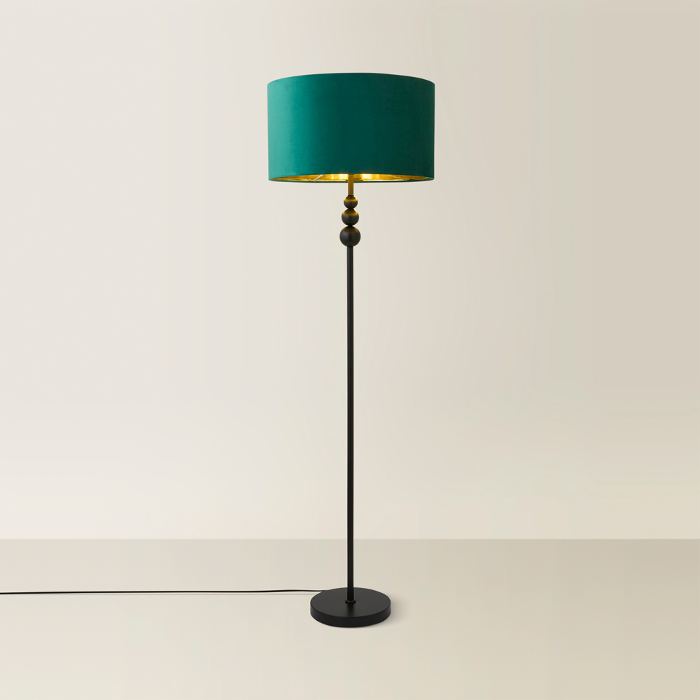 ValueLight Marissa Forest Green Velvet Gold Inner Shade Black Stacked Ball LED Floor Lamp Image 5