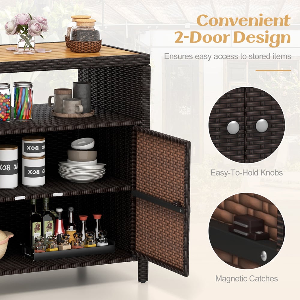 Costway 2 Door Single Shelf Brown Rattan Storage Cabinet Image 6