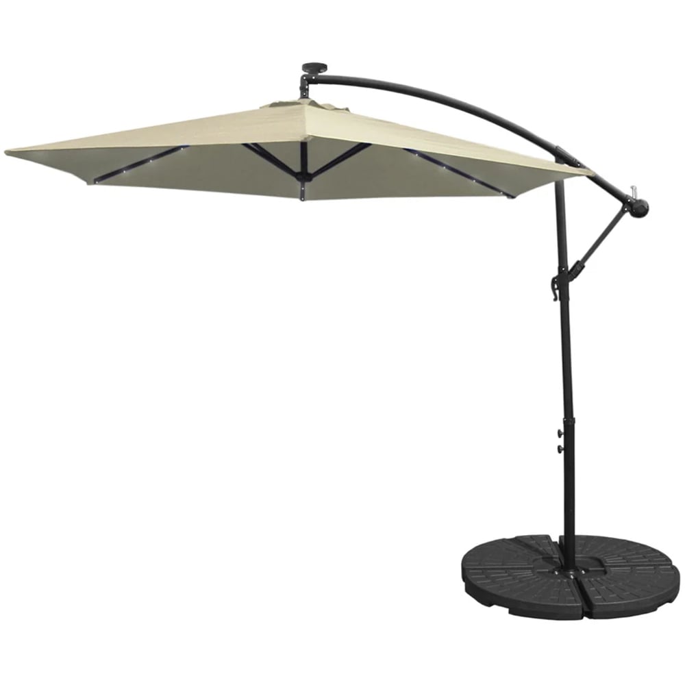 MonsterShop Cream LED Cantilever Parasol with Fan Base 3m Image 1