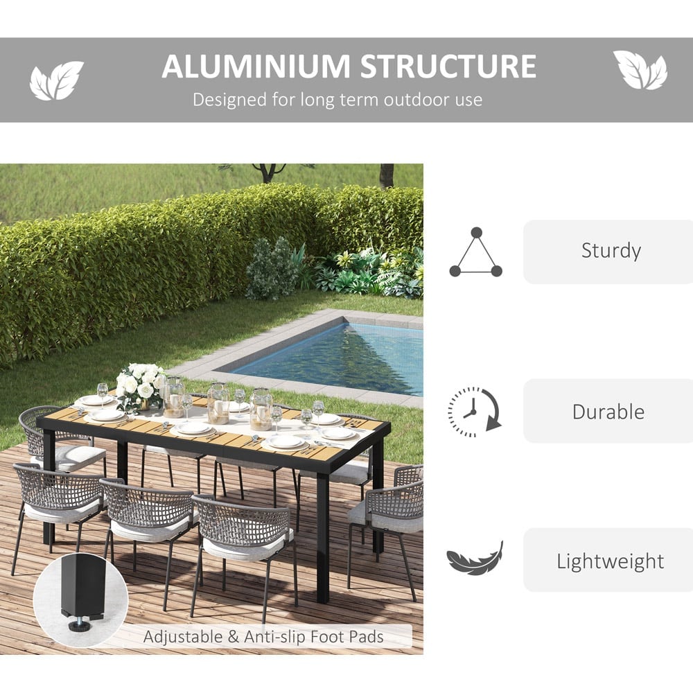 Outsunny Aluminium Frame 8 Seater Outdoor Dining Table Natural Image 6