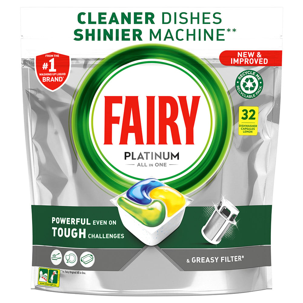 Fairy Platinum Lemon All in One Dishwasher Tablets 32 Pack Case of 5 Image 2