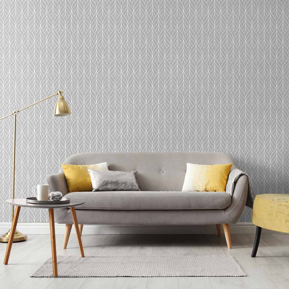 Muriva Blake Wave Grey and White Wallpaper Image 4