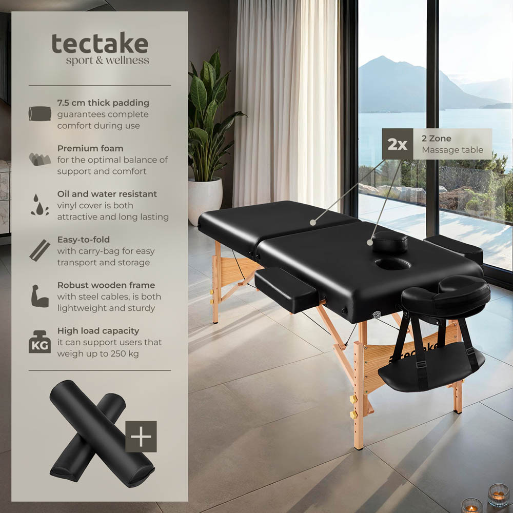Massage Table - 2-zone, 7.5 cm padding, including bolsters, bag, head- and armrests - Black Image 8